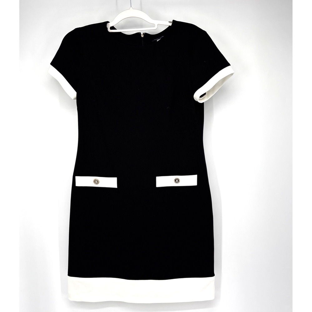 Tommy Hilfiger Shift Dress Women's 6 Black‎ & White Short Sleeve Career